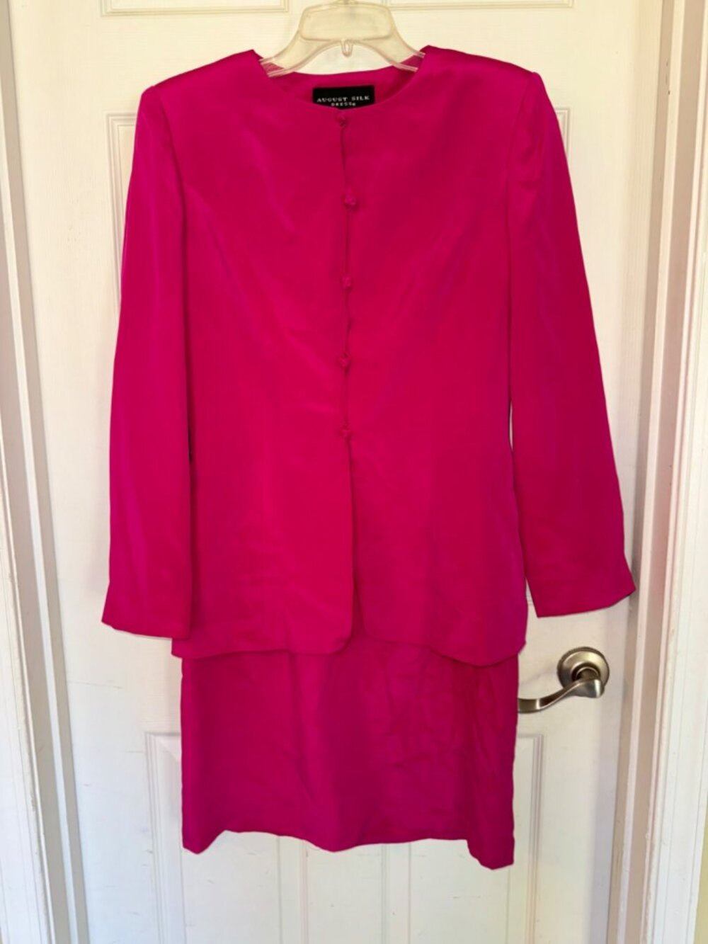 Vintage August Silk Sheath Dress Suit Set Fuchsia Pink Professional Office 8 - Picture 9 of 15